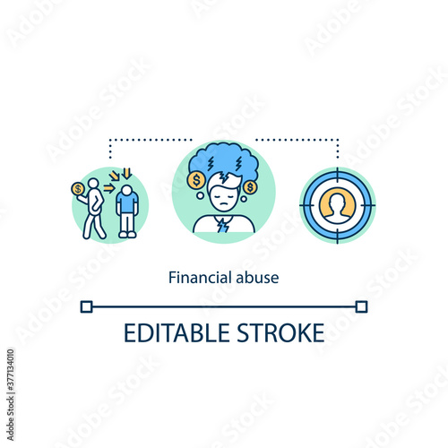 Financial abuse concept icon. Interest on the banking loan. Accounts payables idea thin line illustration. Vector isolated outline RGB color drawing. Editable stroke
