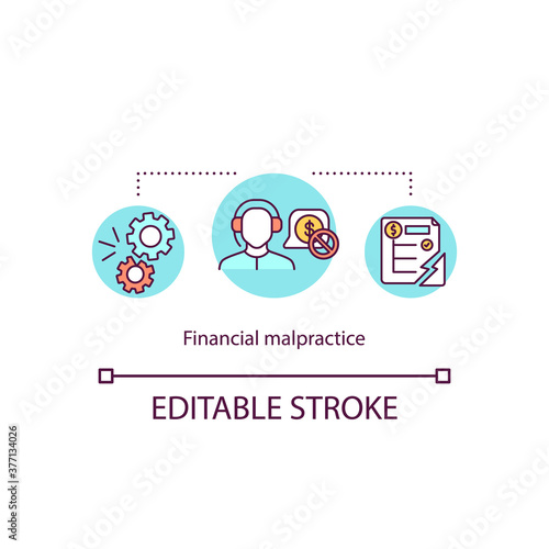Financial malpractice concept icon. Banking employee online consultation idea thin line illustration. Vector isolated outline RGB color drawing. Editable stroke