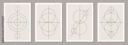 Trendy set of abstract creative minimalist artistic hand drawn composition