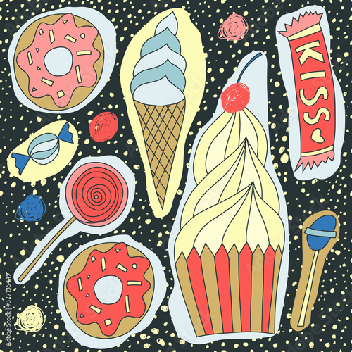 Vector illustration of hand drawn doodle sweets.