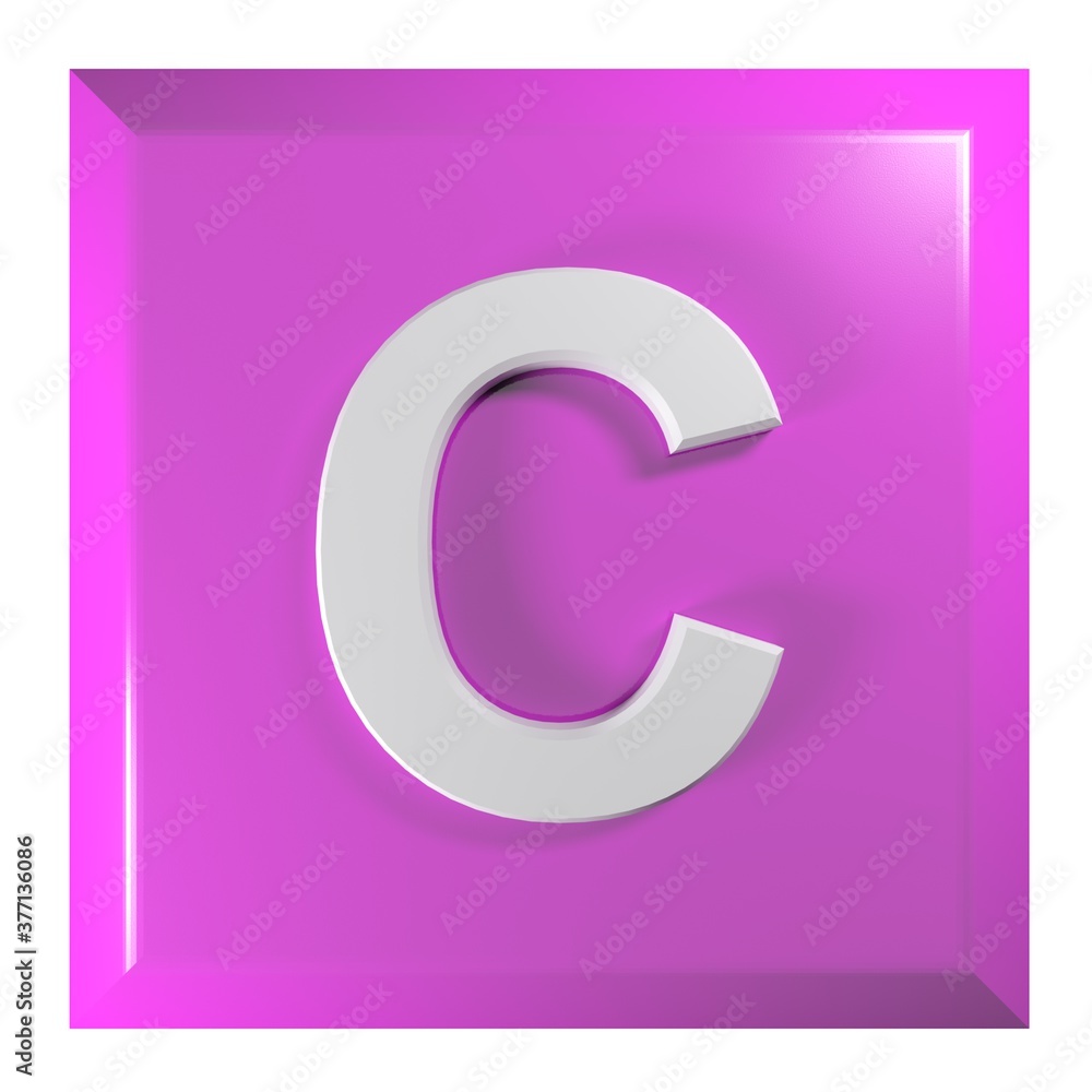 Pink square push button with the alphabetic letter C - 3D rendering illustration Pink square push button with the alphabetic letter C - 3D rendering illustration