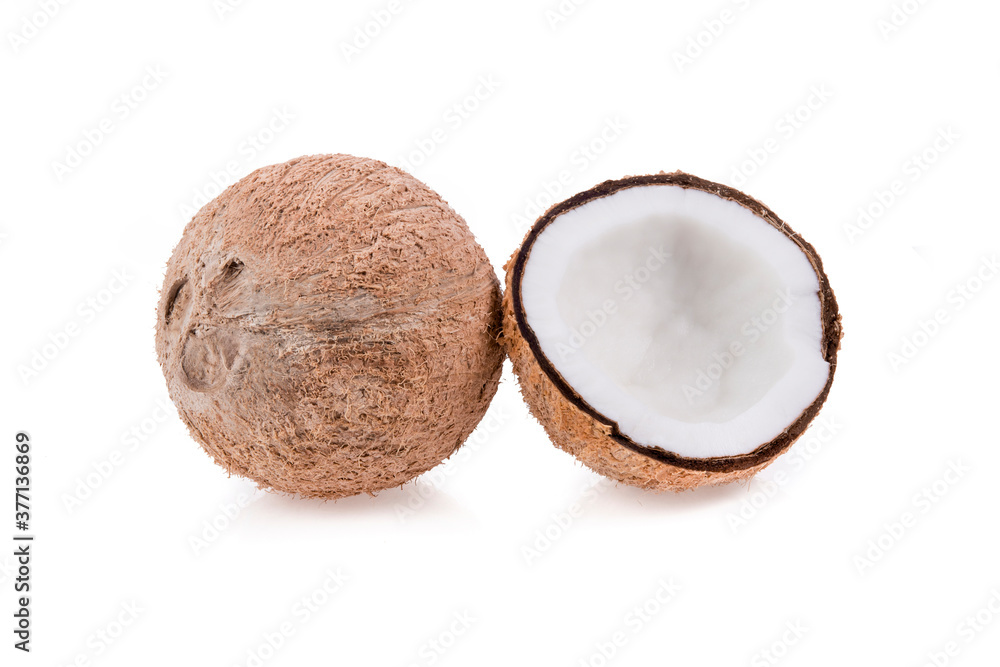Coconut on the white background
