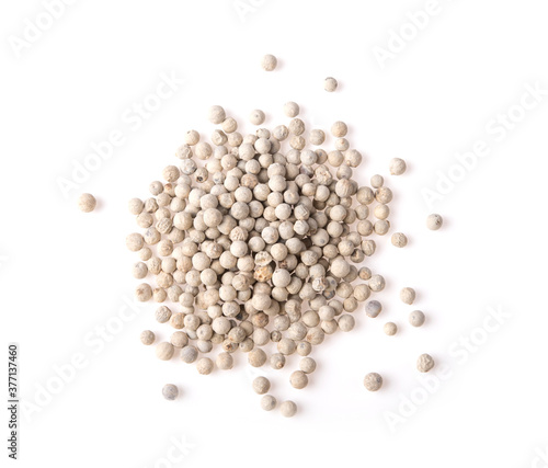 Grain white pepper on white background
