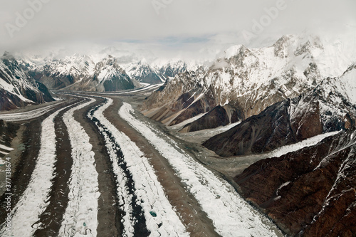 aerial view of biafo glacier in baltoro reign Karakorum Pakistan ,landscapes of northern areas of gilgit baltistan Pakistan  photo