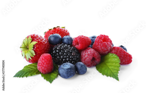 Mix of different fresh berries isolated on white