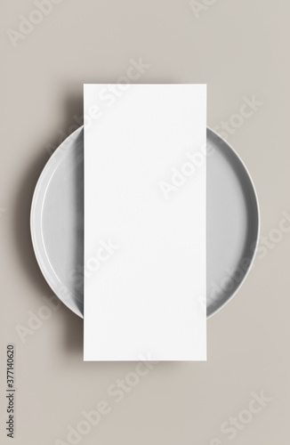 Menu card mockup on a plate, 4x9 ratio.