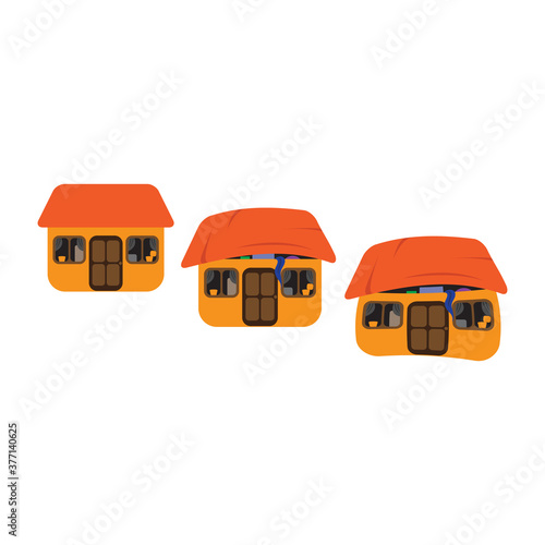 The house full of useless items is about to explode. Vector drawing