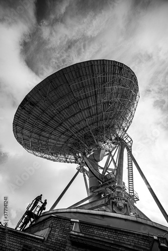 Radiotelescope antenna in maintenance during the day