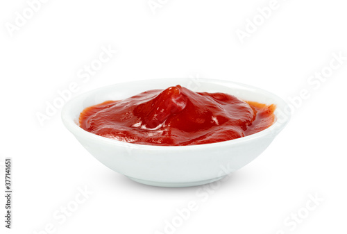 tomato sauce in glass bowl isolated on white background