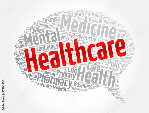 Healthcare message bubble word cloud collage, health concept background