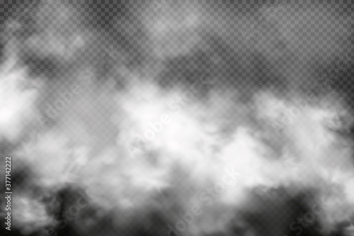 White vector cloudiness ,fog or smoke on dark checkered background.Cloudy sky or smog over the city.Vector illustration.