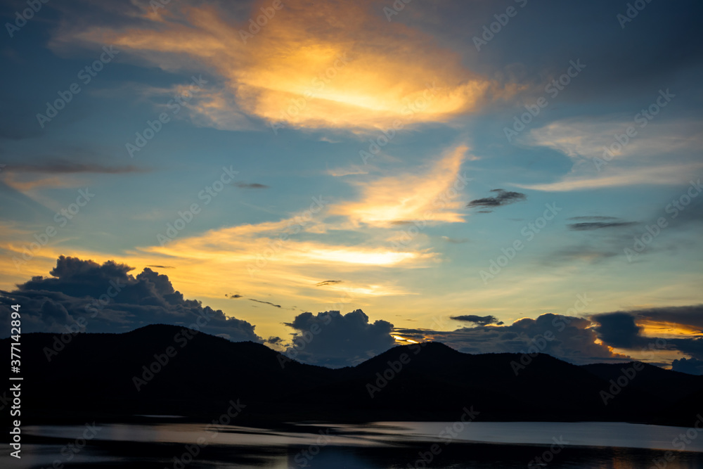 Sunset on a mountain ,reservoir in Chiang Mai, Thailand