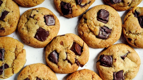 Homemade chewy chocolate chip cookies background