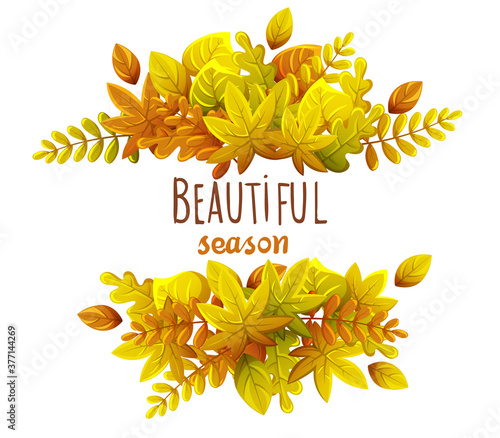 Composition of autumn leaves. Autumn thematics. Warm colors. Beautiful season