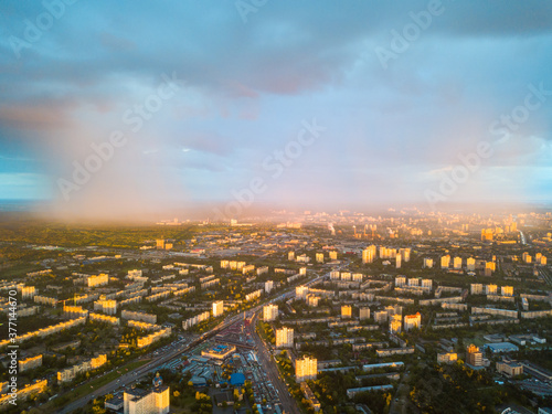 Aerial drone view. Rain over Kiev city. © Sergey