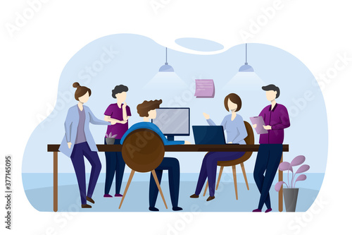 Teamwork business Men and women working on desktop