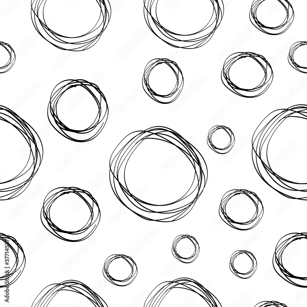 Simple doodle pattern with circles. Monochrome freehand swatch. Seamless background Simple doodle pattern with circles. Monochrome freehand swatch. Seamless background