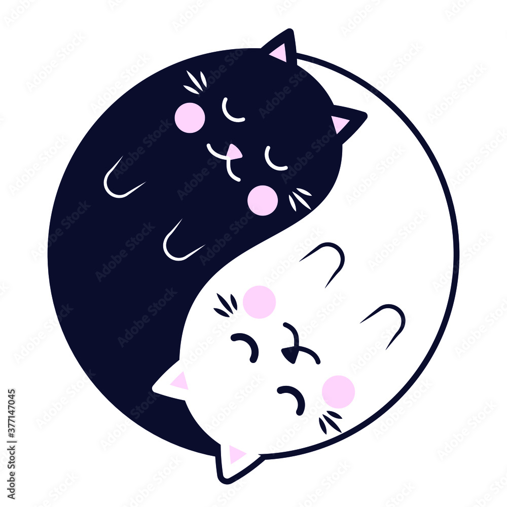 Sleeping Yin Yang Cats. Cute black and white cats in yinyang circle. Vector illustration Sleeping Yin Yang Cats. Cute black and white cats in yinyang circle. Vector illustration