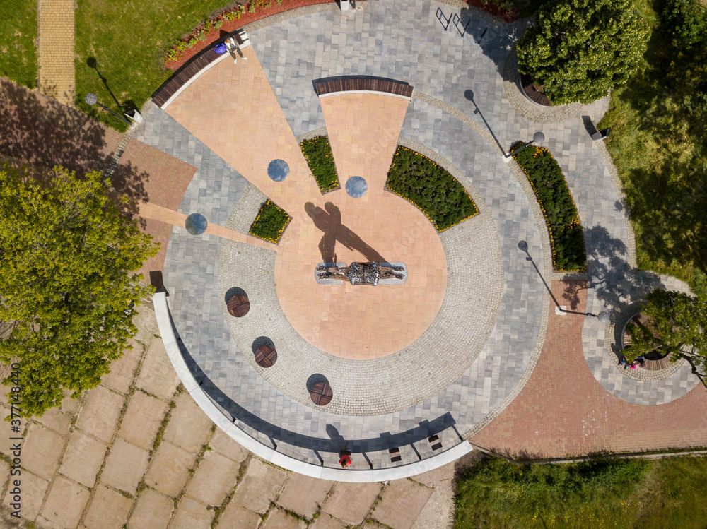 Aerial drone top view. Park square