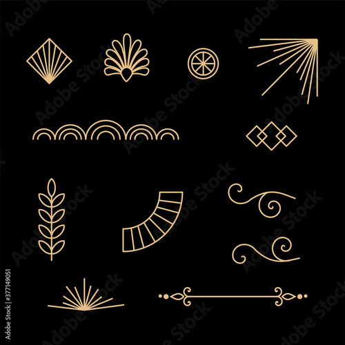 Beautiful set of Art Deco, Gatsby palmette ornates and design elements from 1920s fashion and design trends vector