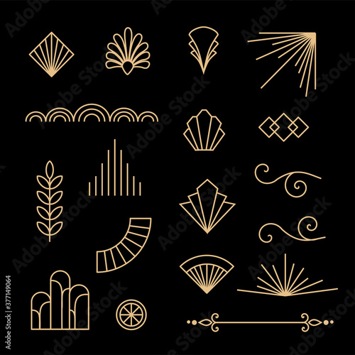 Beautiful set of Art Deco, Gatsby palmette ornates and design elements from 1920s fashion and design trends vector
