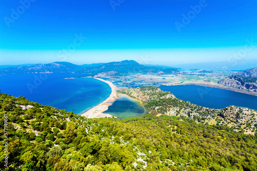 Fototapeta Naklejka Na Ścianę i Meble -  Iztuzu Beach view from hill in Dalyan Village of Mugla Province