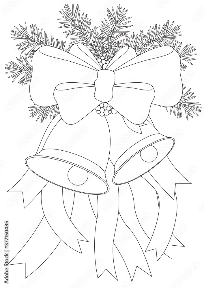 Vetor de Coloring page with christmas bells and christmas tree for ...