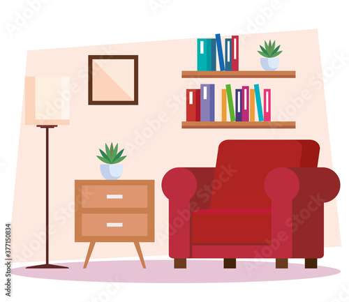 living room home place, sofa and decoration interior house vector illustration design