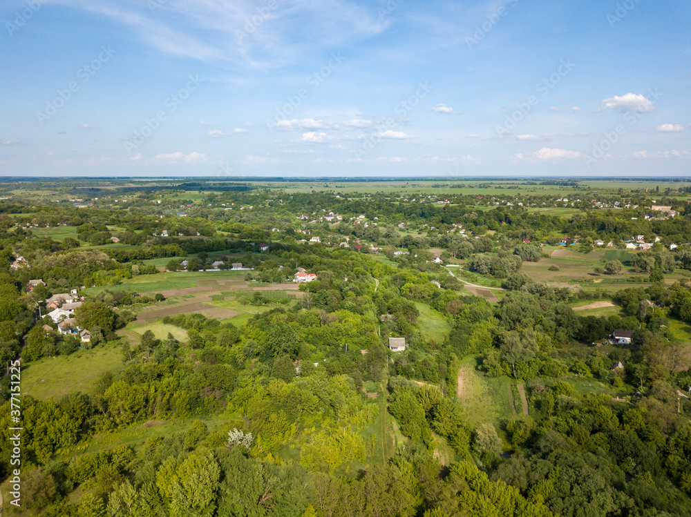 Country landscape. Aerial drone view.