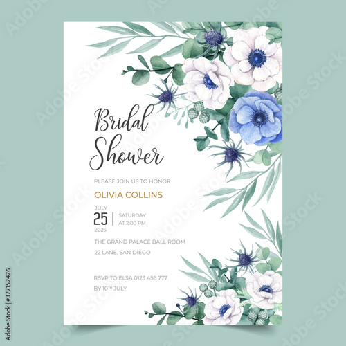 Beautiful Bridal Shower invitation design with anemone flower