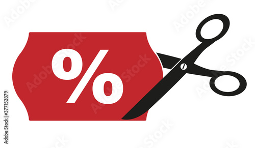 price cut or price reduction symbol with scissors cutting label with percentage sign vector illustration