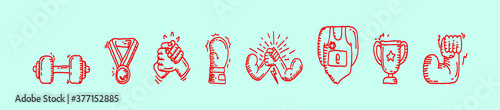 set of arm wrestling champion with trophy cartoon icon design template with various models. vector illustration