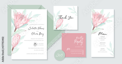 Beautiful Protea wedding invitation design template