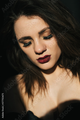 Wallpaper Mural sensual expressive portrait of a girl with disheveled hair and red lipstick Torontodigital.ca