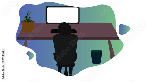 vector illustration of a boy with a computer
