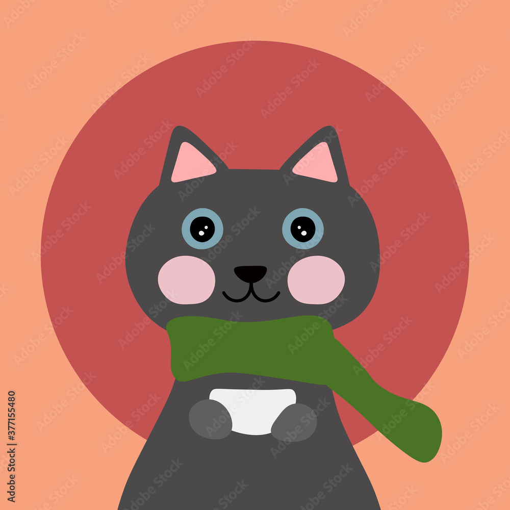 gray cat with tea autumn/winter warm card gray cat with tea autumn/winter warm card