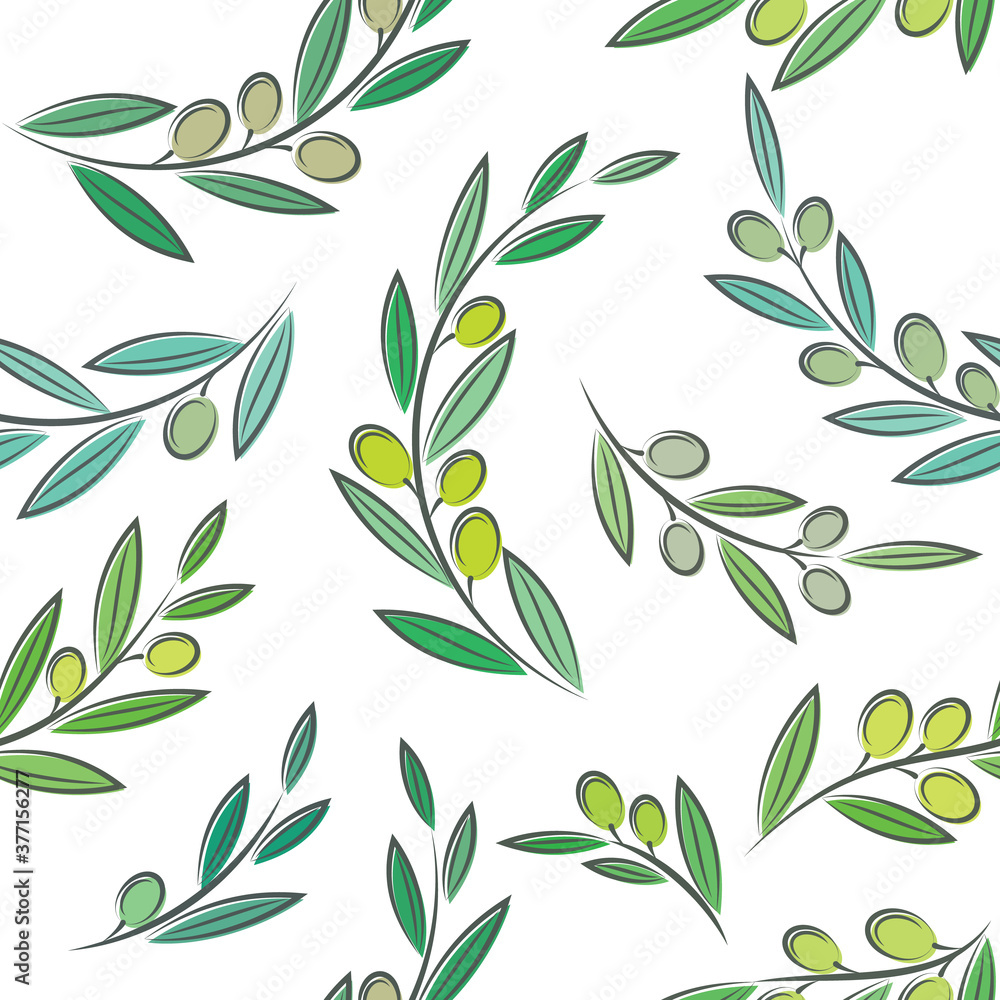 Colourful vector seamless pattern with leaves and olives