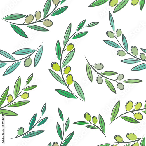 Colourful vector seamless pattern with leaves and olives © blumer1979