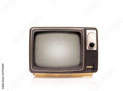 Retro old TV receiver isolated on white background.