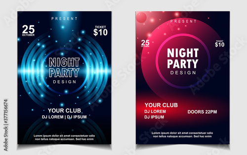 Night dance party music layout design template background with dynamic gradient style. Colorful neon electro style vector for concert disco, club party, event flyer invitation, cover festival poster