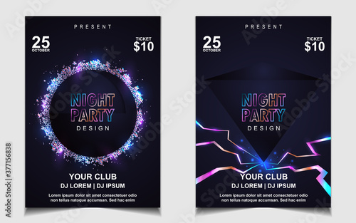 Music poster design background template with elegant colorful light Electro music and party night dance concept graphic can use for club night invitation, festival flyer, business event promotion