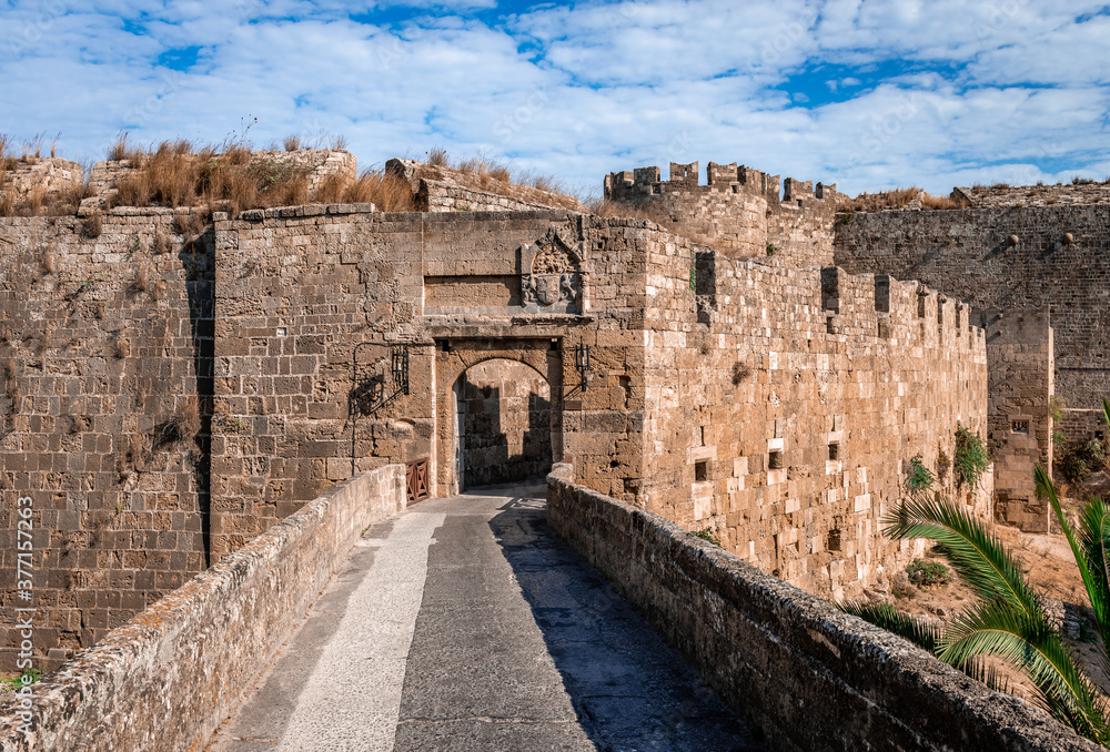 The St Athanasios gate. Medieval town of Rhodes, Greece.