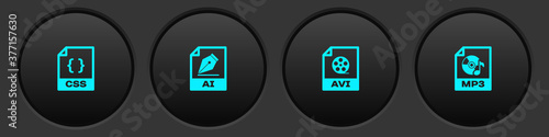 Set CSS file document, AI, AVI and MP3 icon. Vector.