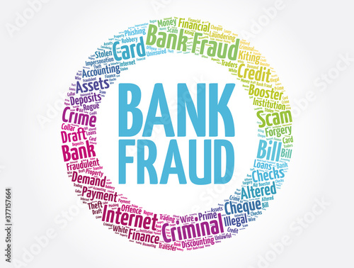 Bank fraud word cloud collage, business concept background