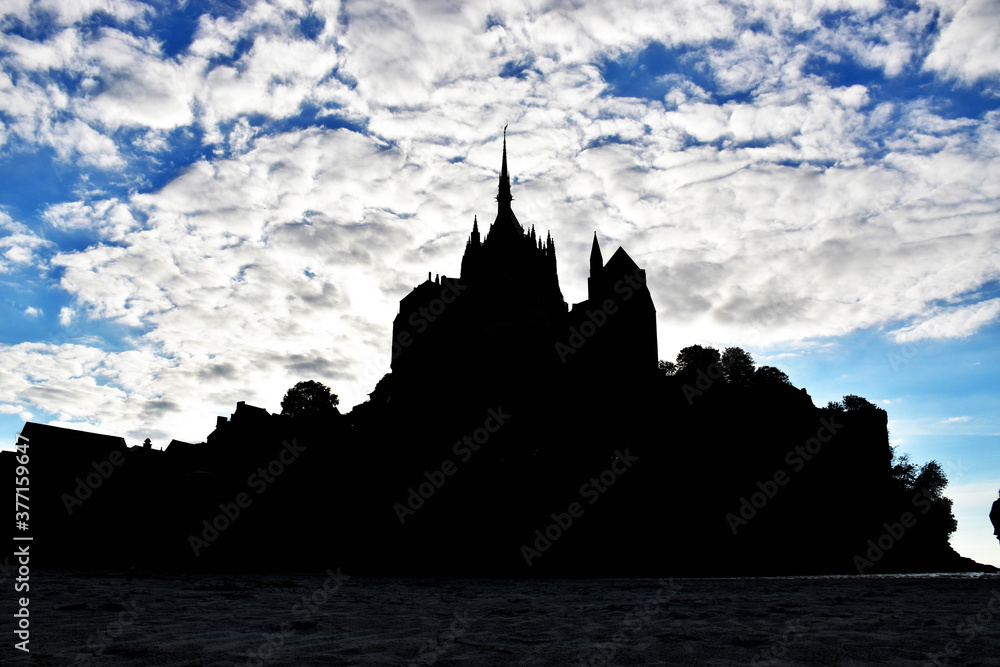 View on UNESCO beauty place - Silhouette Mont Saint Michele in Normandy, France 