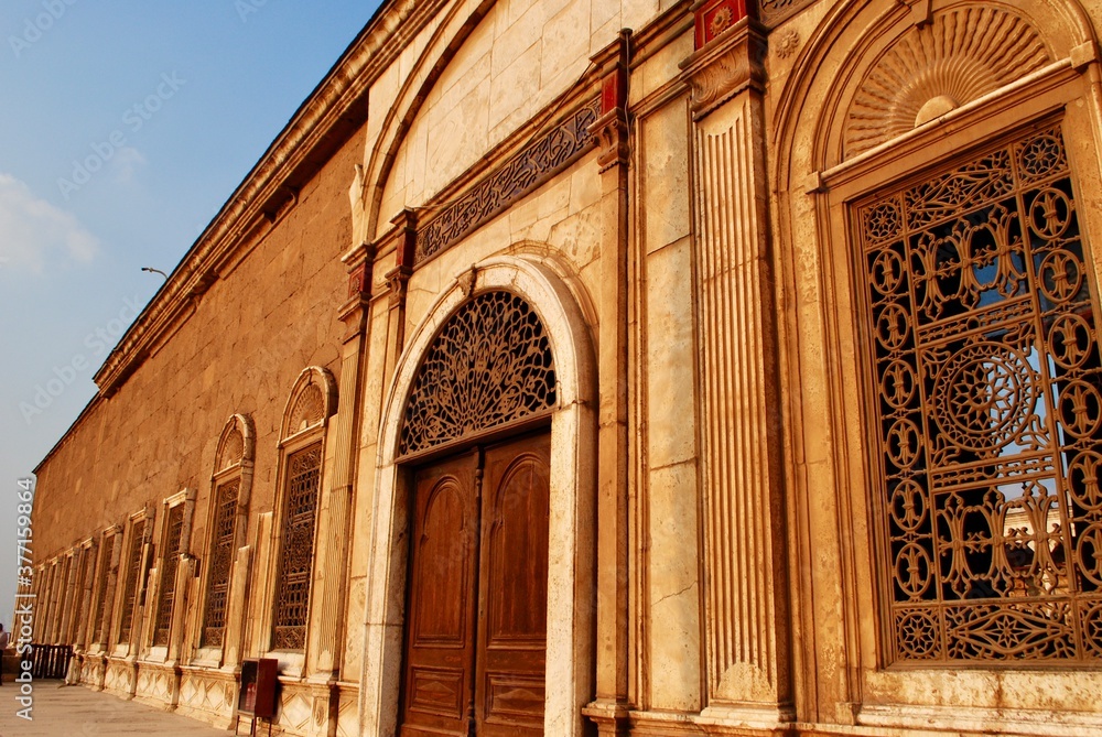 Cairo. The Great Mosque of Muhammad Ali Pasha or Alabaster Mosque dated back to 19th century. Sign above door read: 