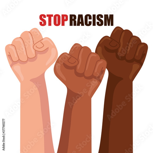 stop racism, with hands in fist, black lives matter concept vector illustration design
