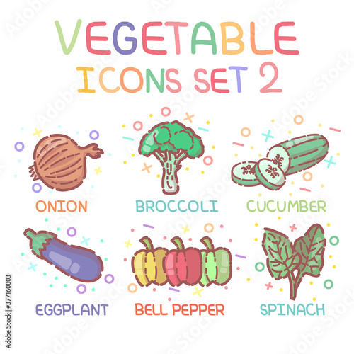 Vegetable Icon Set.
Pastel color and cute.