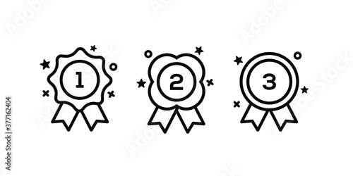 set collection of medal champion for first second and third place, 1st 2nd 3rd in black line icon Vector illustration graphic art sticker design.