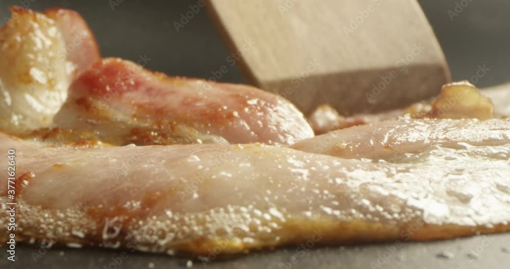 Piece of Bacon Cooking on a Skillet a Macro Shot of Sizzling Fat Piece of Bacon Cooking on a Skillet a Macro Shot of Sizzling Fat